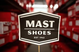 Vintage sign in storage in the upper level of Mast Shoes in Ann Arbor.