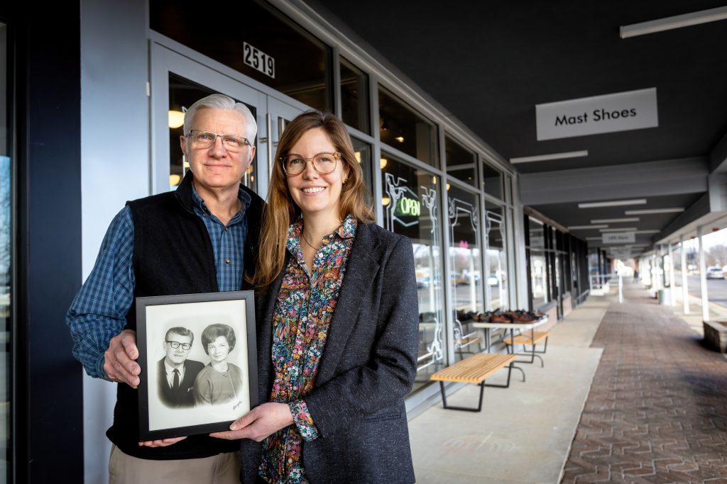 Molly Mast-Koss and her father Greg Mast at their Mast Shoe Store in Ann Arbor. Gary's father Walter and mother Helen Mast founded the store in 1942.